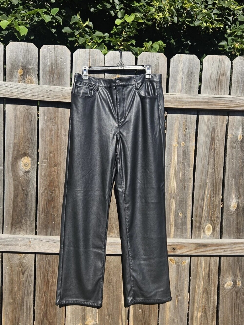 LOFT Ann Taylor black faux leather pants size 10 Straight Leg Grunge Punk